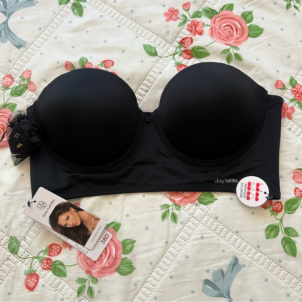 Daisy Fuentes Black Strapless Convertible Longline Bra Size 38 D